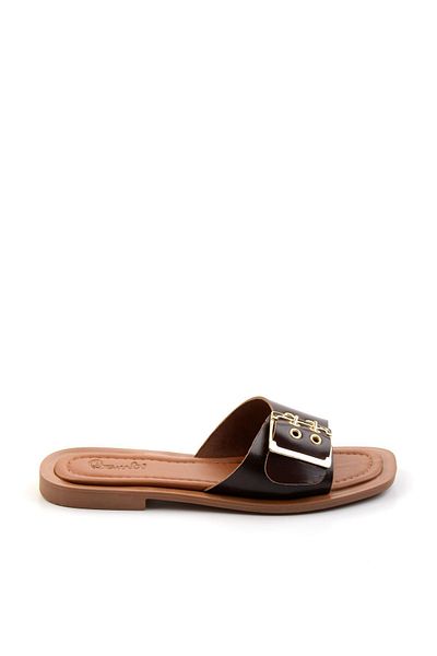 Bambi Brown Leather Women's Slippers K04826076403