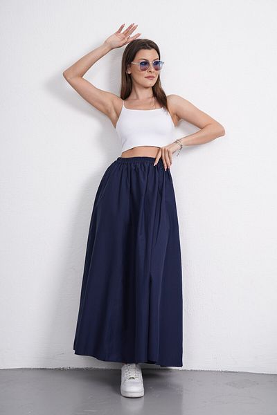 Gülmude Long Elastic Waist Poplin Fabric Double Pocket Relaxed Cut Hijab Skirt Unlined (Length 90 cm)