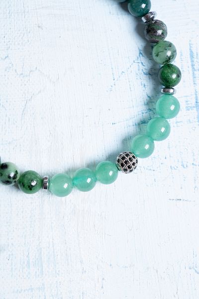 Deniz Doğal Taş Certified Tiger Eye, Aventurine, Bloodstone, Aniolite and Obsidian Bracelet