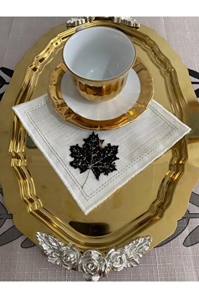 CekModa Stain-Resistant, Washable. Gardenia Fabric 6 Luxury Presentation Napkins with Embroidery - Request Promise Coffee Coaster