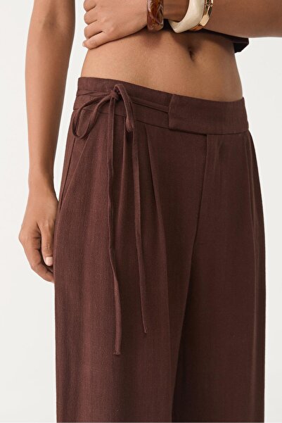 Stradivarius Flowing linen blend trousers with tie