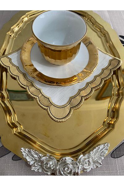 CekModa Stain-Resistant, Washable. Gardenia Fabric 6 Luxury Presentation Napkins with Embroidery - Request Promise Coffee Coaster