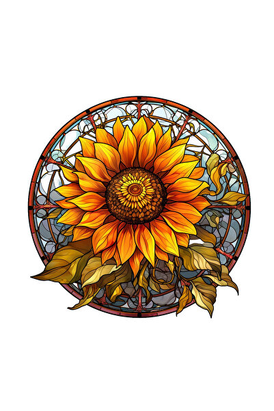 INOVATIX Set de 8 piese, Autocolant rotund vitraliu floarea-soarelui, INOVATIX®. 6 cm