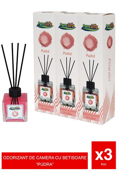 PureLife Set of 3 x PureLife Reed Air Freshener – Powder – 120 ml