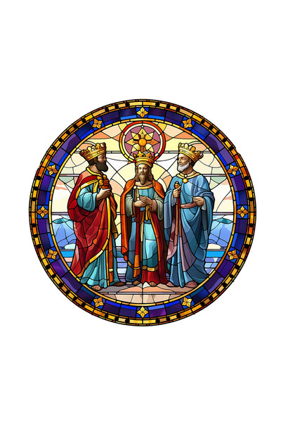 INOVATIX Set de 8 piese, autocolant vitraliu Cei Trei Magi, INOVATIX®. 6 cm