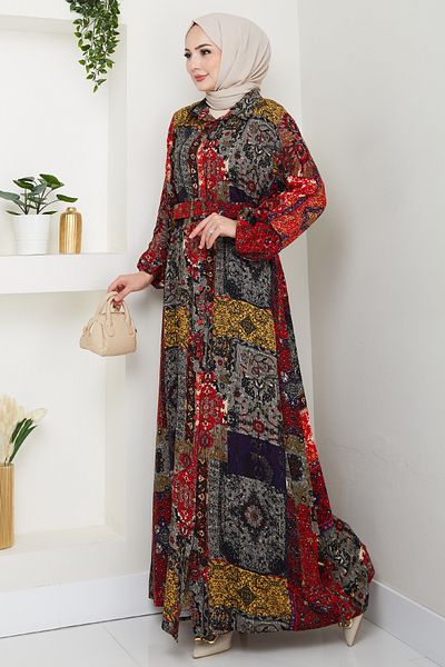 InStyle Mixed Bohemian Pattern Red Viscose Dress