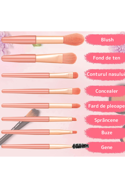 Teno Set of 8 Teno® Mini Makeup Brushes, professional/beginner makeup, portable, pink