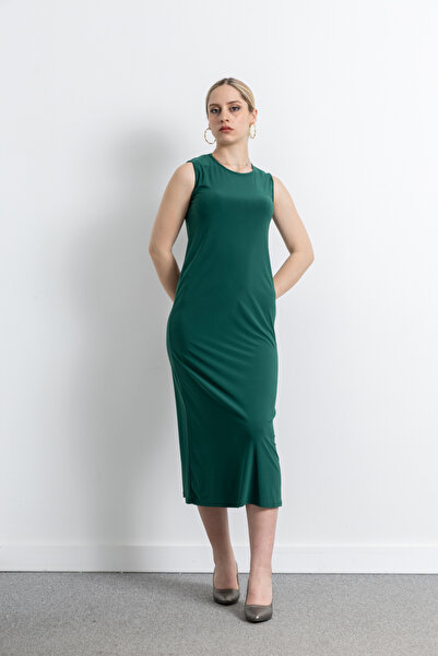 TUĞBA ERGÜL Ženska duga haljina bez rukava, boje peska, model 4051