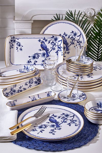 Fecra Blue Bird 35 Piece Gold Mesh Breakfast Set