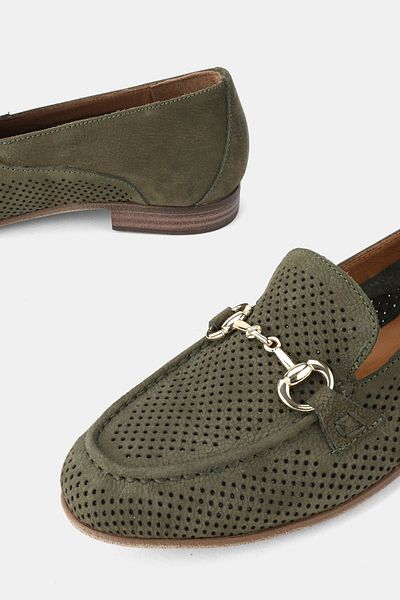 TUNAELLİ Women's Green Nubuck Khaki Natural Leather 36-41 Number Buckle Ballet