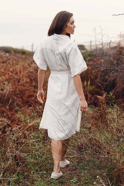 JOJOMIA Natura Short Sleeve Shawl Collar Striped Women's Dressing Gown / Kimono Beige
