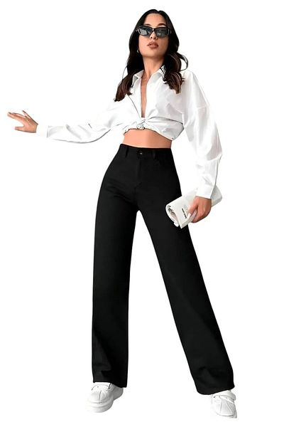 Trn JNS Jack Fabric Black Wide Leg Jeans Super High Waist Wide Leg Jeans