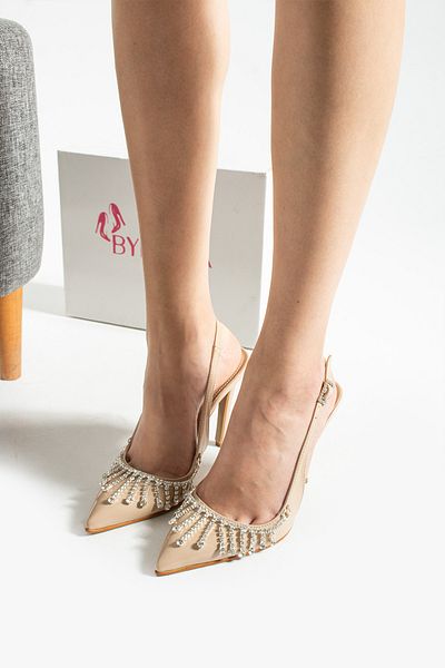 Bymoda New Season Stiletto Patent Leather Stone Stripe Detail Women's Heeled Shoes Heel Height (10.5 cm)