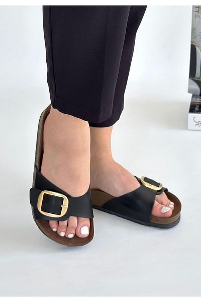 Celira Zooy Black Skin Slippers