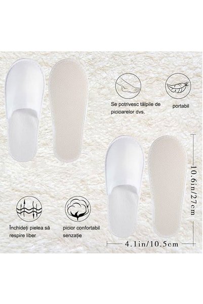 OEM Set de 30 de perechi de papuci de unică folosință, bumbac, 27 x 10,5 cm, antiderapanți, SPA sau hotel, albi