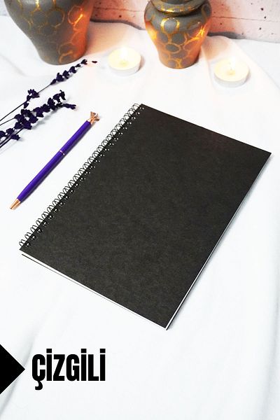 markcat A5 Black Kraft Cover - Lined Notebook - 60 Sheets (120 Pages) 15X21 cm - School Notebook