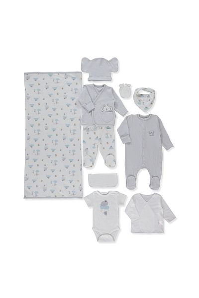 Bebetto Organic Single Double Zibin Set 10Pcs (Organic Stars and Koalas) Z1030 Gray 0-3M/62Cm
