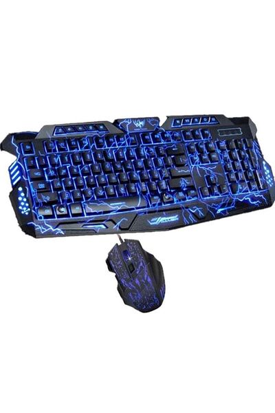 huitich Best Cool Gaming LED Wire Keyboard And Mouse For Gamer Lover Backlit Burst Crack Colorful Li