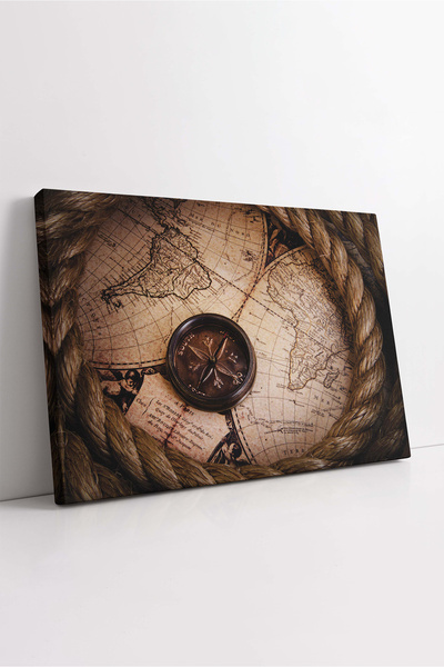 KOSS Dijital Pictură pe pânză cu hartă a lumii de epocă, pictură marinar, imp...