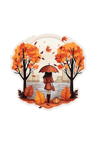 INOVATIX Set de 8 piese, autocolant toamnă fetiță cu umbrelă, INOVATIX®. 6 cm