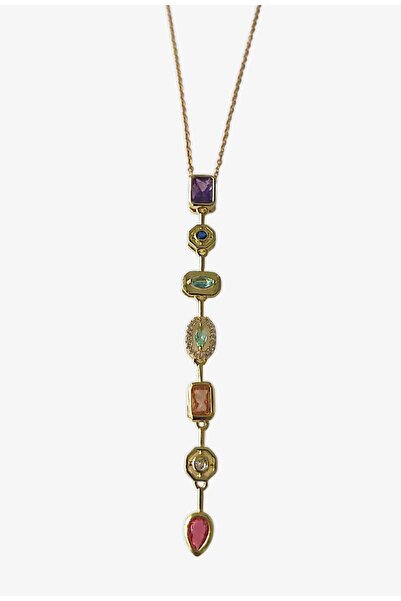 roseberry Steel Colored Stone Women's Y Necklace