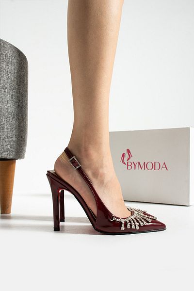 Bymoda New Season Stiletto Patent Leather Stone Stripe Detail Women's Heeled Shoes Heel Height (10.5 cm)