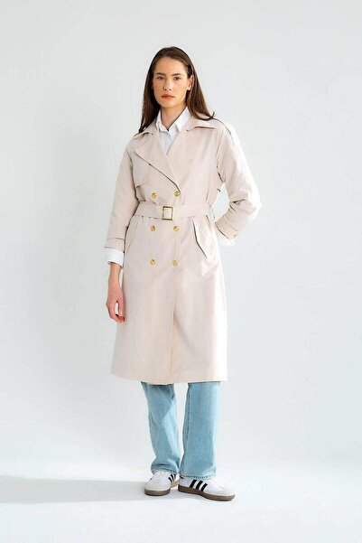 Nazen Giyim Wide collar long sleeve stone women's trench coat d87120-2y5