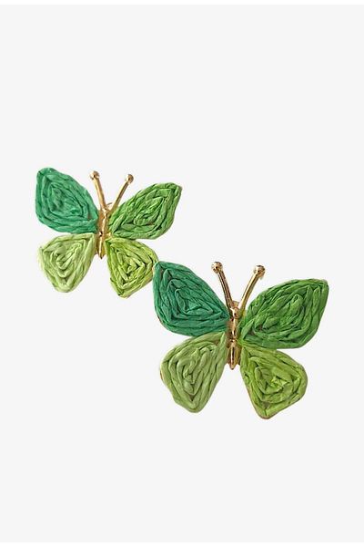 roseberry Green Butterfly Handmade Straw Women's Earrings - R1516