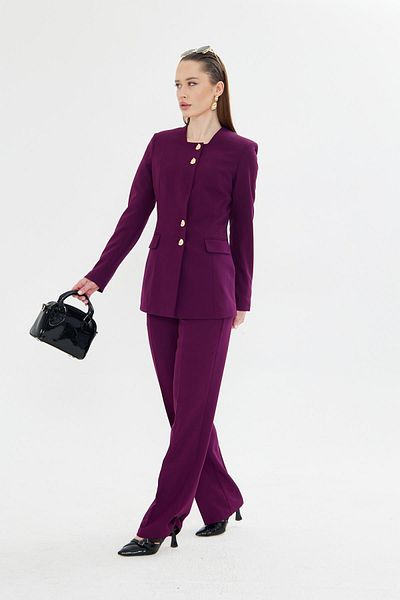 LOVELF Gold Buttoned Square Collar Suit Plum