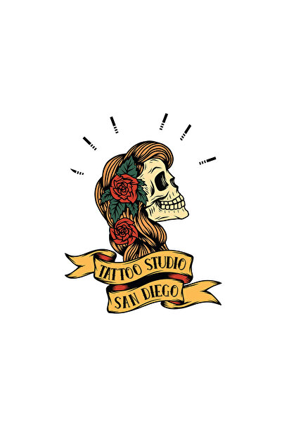 INOVATIX Set de 8 piese, Sticker Tattoo Studio San Diego, INOVATIX®. 6 cm