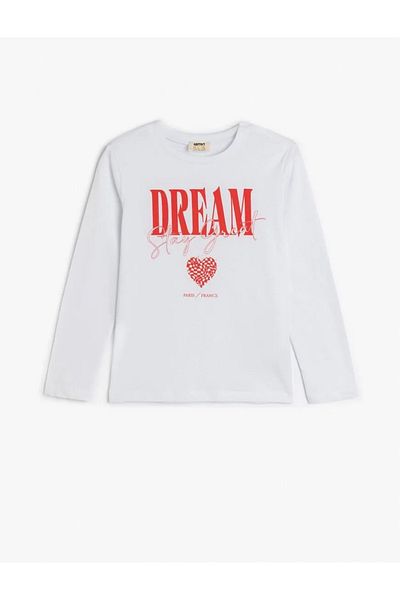Koton Kids Girl's Cotton Slogan Printed Crew Neck T-Shirt