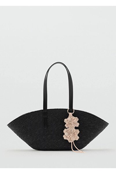MANGO Woman Doğal liften charm çiçekli hasır çanta
