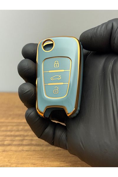 Luxe Aksesuarr Hyundai Sustalı - I20 - Elantra - Accent 3 Button Silicone Key Protection Case Gray Color