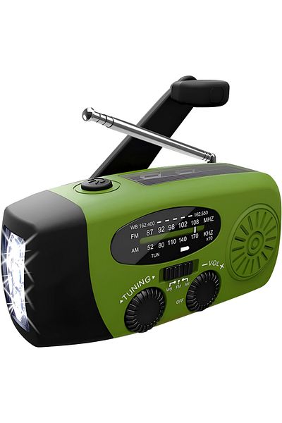 ZEQAS Portable Solar/USB/Crank Radio 2000mAh Waterproof Power Bank with Green Flashlight