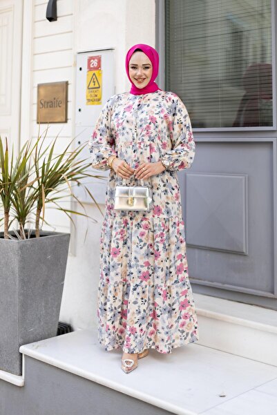 HARMAN BUTİK Γυναικείο φόρεμα με μοτίβο Dusty Rose Modal