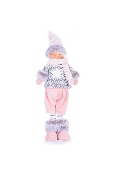 Strend Pro Winter Decoration, Boy With Hat And Star Sweatshirt, Pink And Gray, 17x13x48 Cm