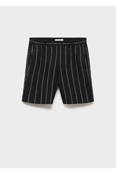MANGO Man Keten karışımlı çizgili bermuda şort