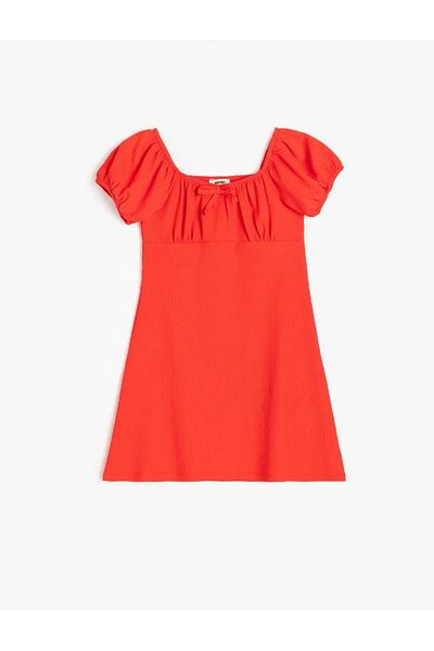 Koton Kids Girls' Bow Print Off Shoulder Short Sleeve Dress