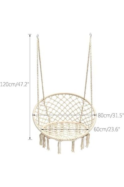 Generic Hammock Chair, Hanging Swing with Macrame and Cushion, Max 330 Lbs, Beige Hanging Cotton Rope Chair