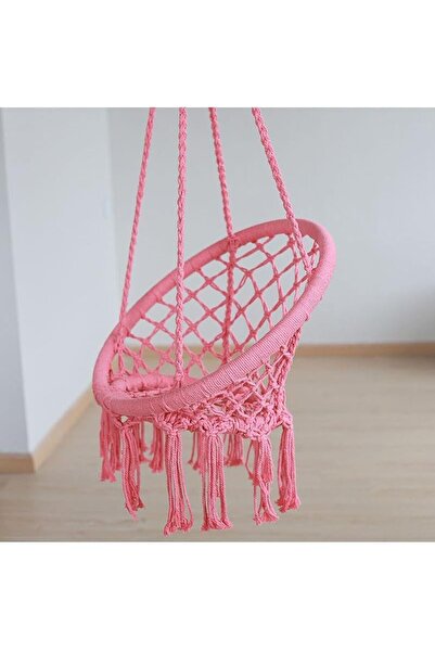 Generic Hammock Chair, Hanging Swing with Macrame and Cushion, Max 330 Lbs, Beige Hanging Cotton Rope Chair