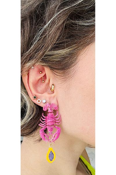 Markiz Takı Brand Dangle Pink Lobster Figure Earrings