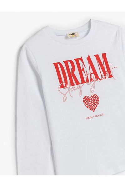 Koton Kids Girl's Cotton Slogan Printed Crew Neck T-Shirt