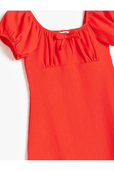 Koton Kids Girls' Bow Print Off Shoulder Short Sleeve Dress