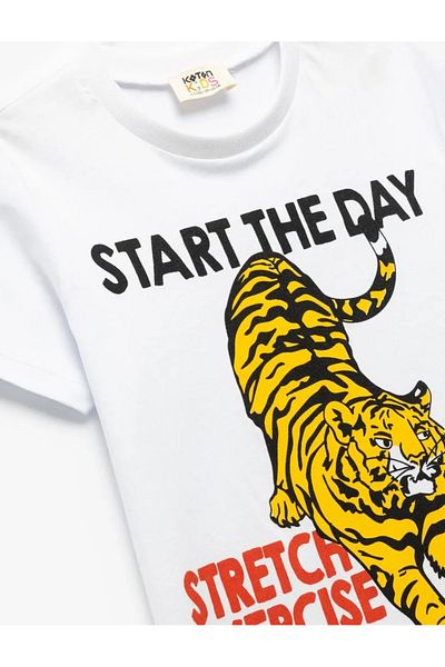 Koton Kids Boys' Cotton Tiger Printed Crew Neck Short Sleeve T-Shirt
