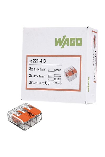 WAGO Set 50 cleme (conectori) Wago 4 mmp 221-413, compacte, terminal cu arc, cablu flexibil, 3 fire, 32