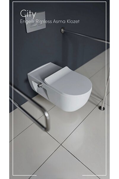 TURKUAZSERAMİK Cerastyle City Kanalsız Bedensel Engelli Asma Klozet + Yavaş Kapanır Kapak