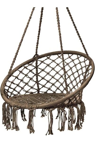 Generic Hammock Chair, Hanging Swing with Macrame and Cushion, Max 330 Lbs, Beige Hanging Cotton Rope Chair