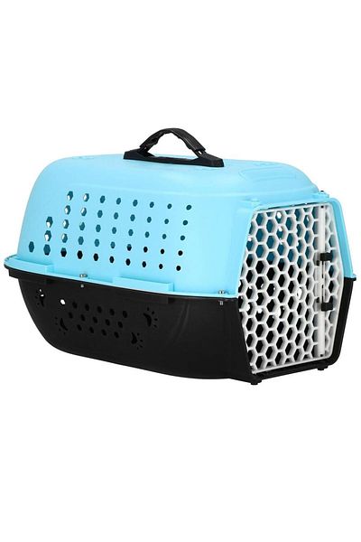 Springos Geanta pentru transport caine/pisica, Springos, albastru si negru, plastic, max 7 kg, 48x33x28 cm