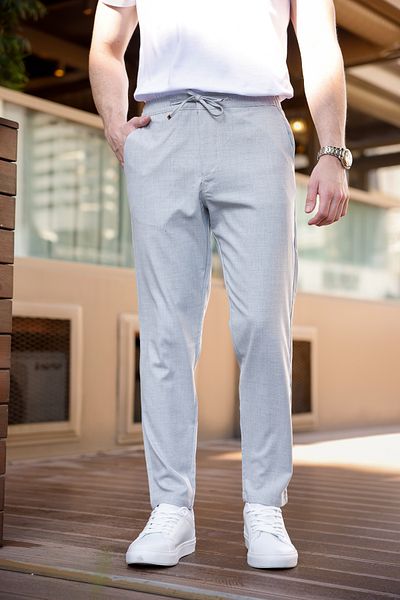 MODAMESTO Men's Gray Relaxed Fit Side Pockets Elastic Waist Lace up Jogger Pants