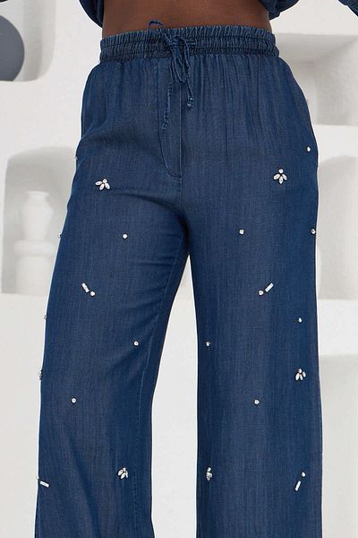 MİA NOURA Women's Woven Fabric Front Beaded Pants